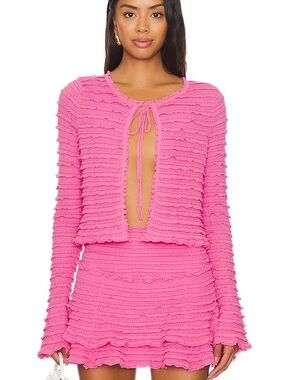 LoveShackFancy Celosia Tiered Ruffle Pink Cardigan size Small